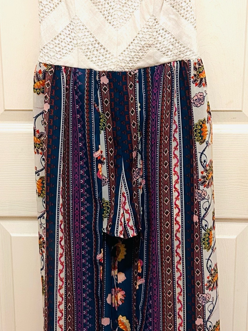 City Triangles Navy & Multi Floral Stripe layered romper dress